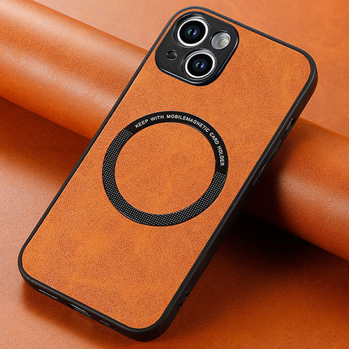 Soft Silicone Gel Leather Snap On Case Cover with Magnetic S11D for Apple iPhone 15 Brown