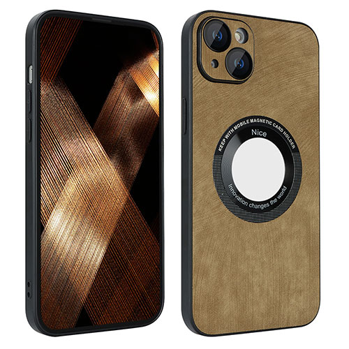 Soft Silicone Gel Leather Snap On Case Cover with Magnetic S14D for Apple iPhone 13 Brown