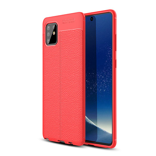 Soft Silicone Gel Leather Snap On Case Cover WL1 for Samsung Galaxy A81 Red