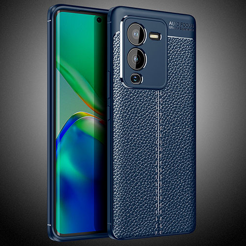 Soft Silicone Gel Leather Snap On Case Cover WL2 for Vivo V25 Pro 5G Blue