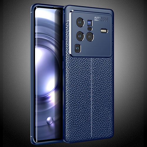 Soft Silicone Gel Leather Snap On Case Cover WL2 for Vivo X80 Pro 5G Blue