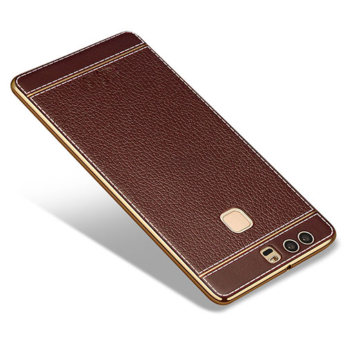 Soft Silicone Gel Leather Snap On Case for Huawei P9 Plus Brown