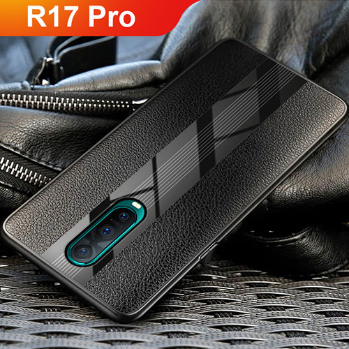Soft Silicone Gel Leather Snap On Case for Oppo R17 Pro Black