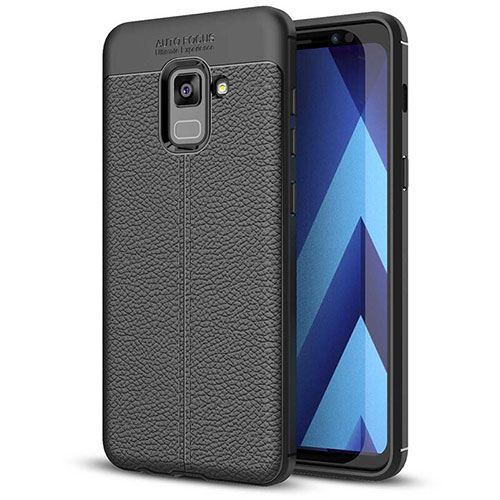 Soft Silicone Gel Leather Snap On Case for Samsung Galaxy A5 (2018) A530F Black