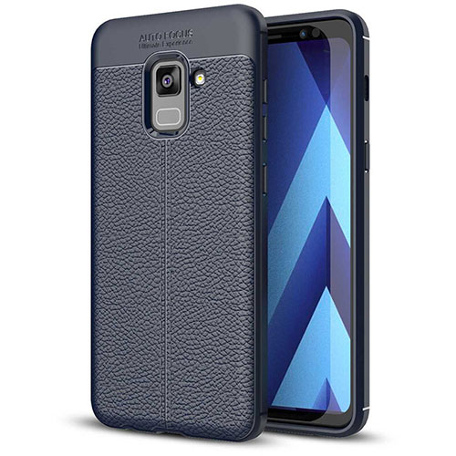 Soft Silicone Gel Leather Snap On Case for Samsung Galaxy A5 (2018) A530F Blue