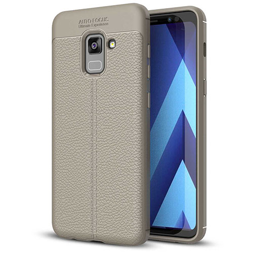 Soft Silicone Gel Leather Snap On Case for Samsung Galaxy A5 (2018) A530F Gray