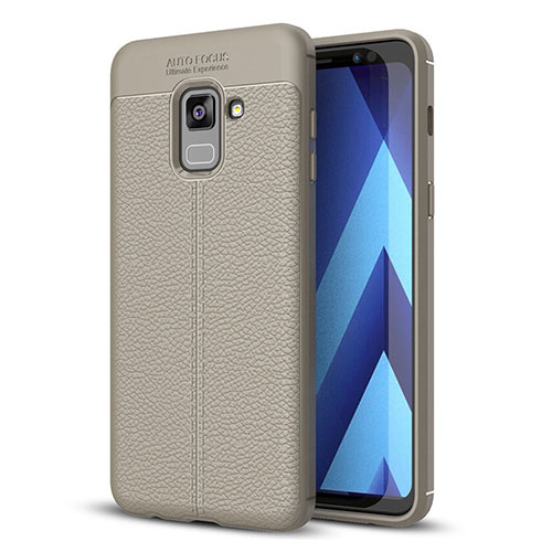Soft Silicone Gel Leather Snap On Case for Samsung Galaxy A8+ A8 Plus (2018) A730F Gray