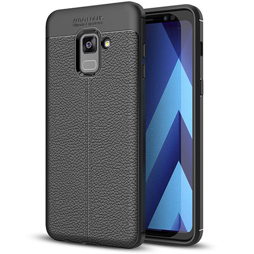 Soft Silicone Gel Leather Snap On Case for Samsung Galaxy A8+ A8 Plus (2018) Duos A730F Black