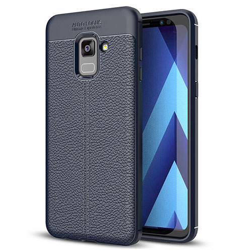 Soft Silicone Gel Leather Snap On Case for Samsung Galaxy A8+ A8 Plus (2018) Duos A730F Blue
