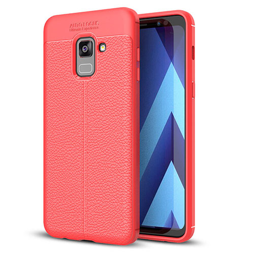 Soft Silicone Gel Leather Snap On Case for Samsung Galaxy A8+ A8 Plus (2018) Duos A730F Red