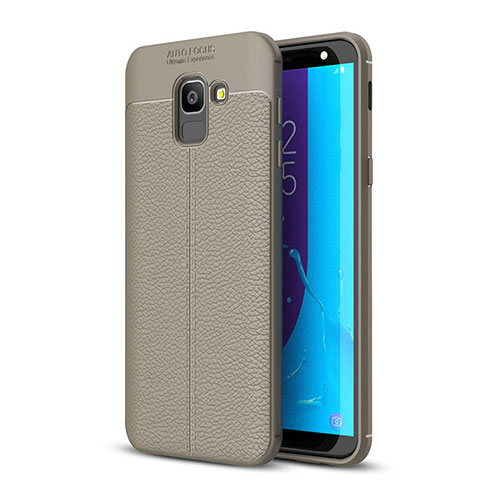 Soft Silicone Gel Leather Snap On Case for Samsung Galaxy J6 (2018) J600F Gray