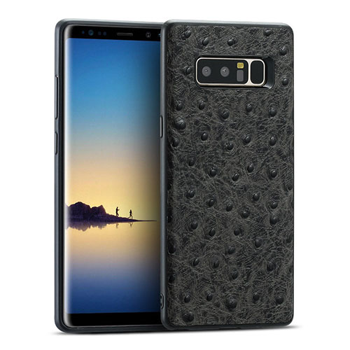 Soft Silicone Gel Leather Snap On Case R02 for Samsung Galaxy Note 8 Black