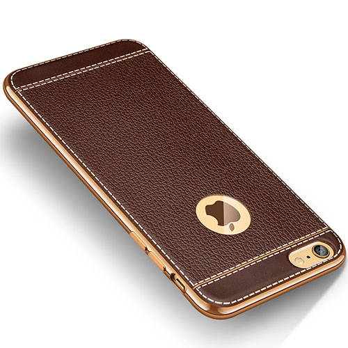 Soft Silicone Gel Leather Snap On Case W01 for Apple iPhone 6S Plus Brown