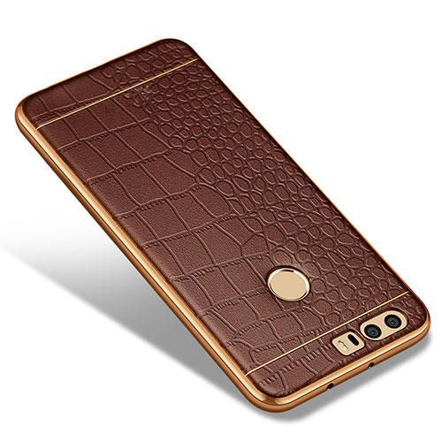 Soft Silicone Gel Leather Snap On Case W01 for Huawei Honor 8 Brown