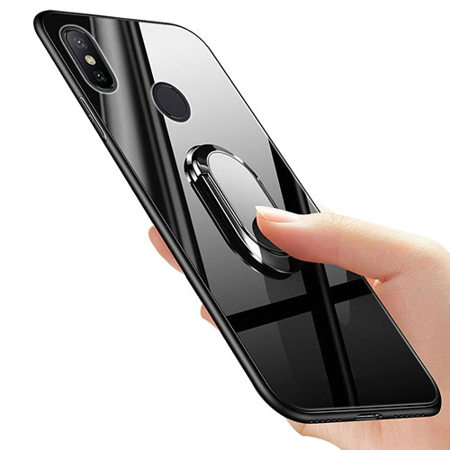 Soft Silicone Gel Mirror Cover with Finger Ring Stand for Xiaomi Mi A2 Black