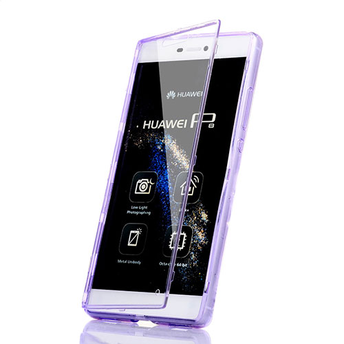 Soft Transparent Flip Case for Huawei P8 Purple