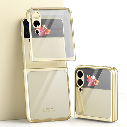 Transparent Crystal Hard Case Back Cover H03 for Samsung Galaxy Z Flip3 5G Gold