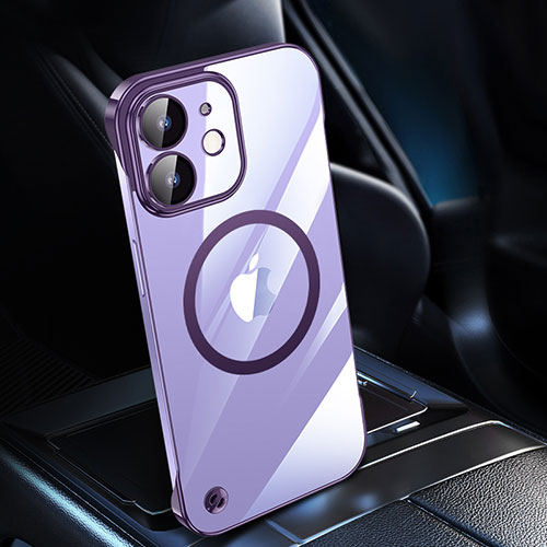 Transparent Crystal Hard Case Back Cover with Mag-Safe Magnetic QC1 for Apple iPhone 12 Purple