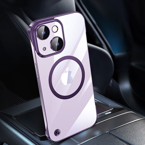 Transparent Crystal Hard Case Back Cover with Mag-Safe Magnetic QC1 for Apple iPhone 14 Plus Purple