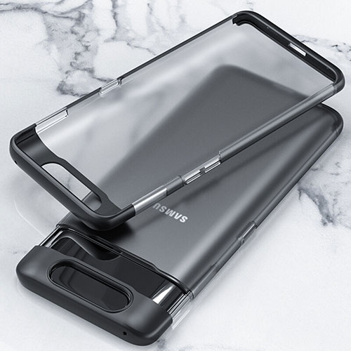 Transparent Crystal Hard Rigid Case Back Cover H02 for Samsung Galaxy A90 4G Black