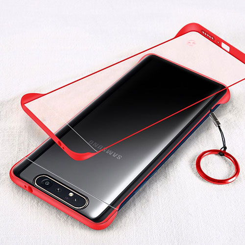 Transparent Crystal Hard Rigid Case Back Cover S01 for Samsung Galaxy A80 Red