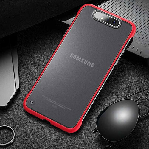 Transparent Crystal Hard Rigid Case Back Cover S02 for Samsung Galaxy A80 Red