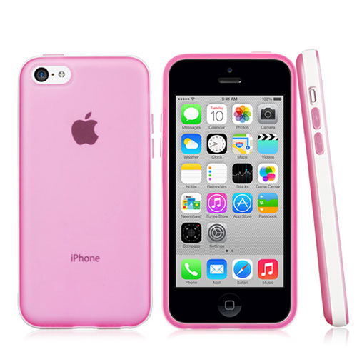 Transparent Silicone Matte Finish Frame Cover for Apple iPhone 5C Pink
