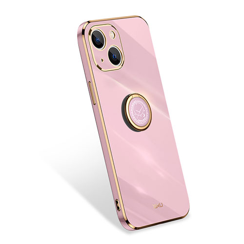 Ultra-thin Silicone Gel Soft Case Cover with Finger Ring Stand for Apple iPhone 13 Mini Rose Gold