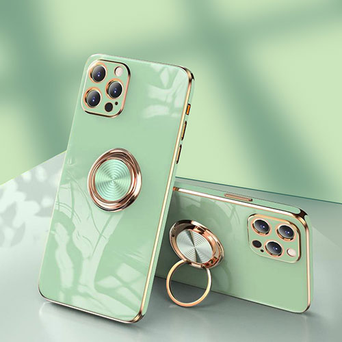 Ultra-thin Silicone Gel Soft Case Cover with Finger Ring Stand for Apple iPhone 13 Pro Matcha Green