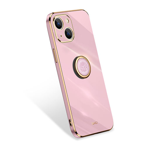 Ultra-thin Silicone Gel Soft Case Cover with Finger Ring Stand for Apple iPhone 14 Plus Rose Gold