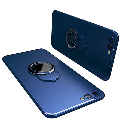 Ultra-thin Silicone Gel Soft Case Cover with Finger Ring Stand for Huawei Honor View 10 Blue
