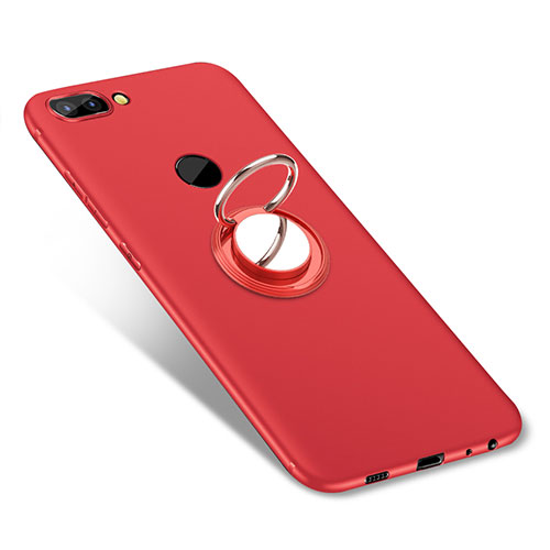 Ultra-thin Silicone Gel Soft Case Cover with Finger Ring Stand for Huawei P Smart Red