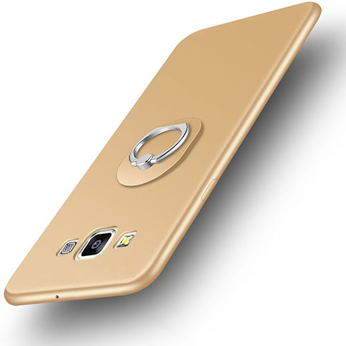Ultra-thin Silicone Gel Soft Case Cover with Finger Ring Stand for Samsung Galaxy DS A300G A300H A300M Gold