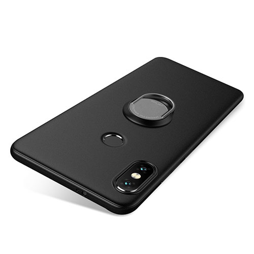 Ultra-thin Silicone Gel Soft Case Cover with Finger Ring Stand for Xiaomi Redmi Note 5 Pro Black