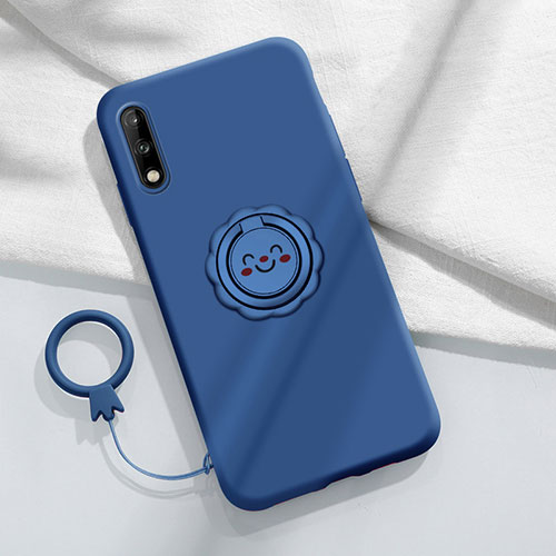 Ultra-thin Silicone Gel Soft Case Cover with Magnetic Finger Ring Stand A01 for Huawei Enjoy 10 Blue