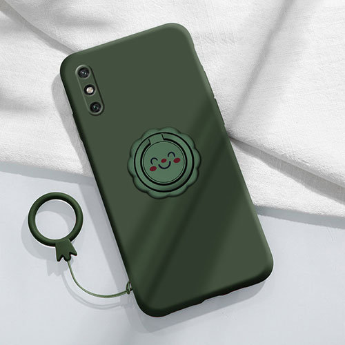 Ultra-thin Silicone Gel Soft Case Cover with Magnetic Finger Ring Stand A01 for Huawei Enjoy 10e Green