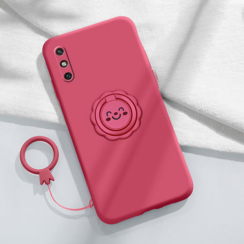 Ultra-thin Silicone Gel Soft Case Cover with Magnetic Finger Ring Stand A01 for Huawei Enjoy 10e Red Wine