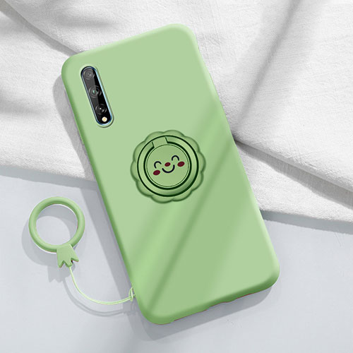 Ultra-thin Silicone Gel Soft Case Cover with Magnetic Finger Ring Stand A01 for Huawei Enjoy 10S Cyan