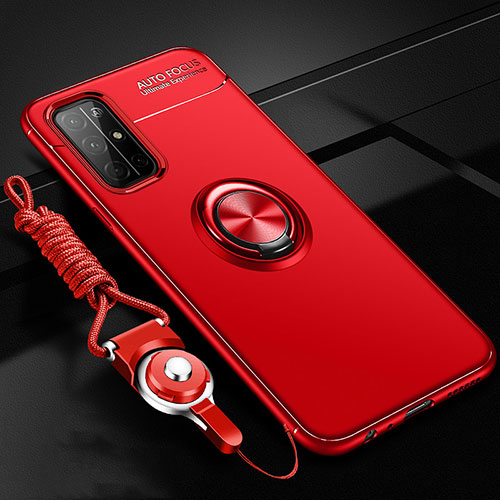 Ultra-thin Silicone Gel Soft Case Cover with Magnetic Finger Ring Stand A01 for Huawei Honor 30S Red