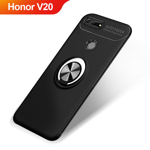 Ultra-thin Silicone Gel Soft Case Cover with Magnetic Finger Ring Stand A01 for Huawei Honor V20 Black