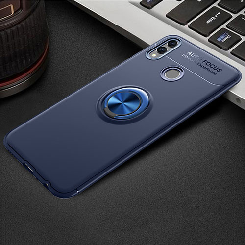 Ultra-thin Silicone Gel Soft Case Cover with Magnetic Finger Ring Stand A01 for Huawei Honor View 10 Lite Blue