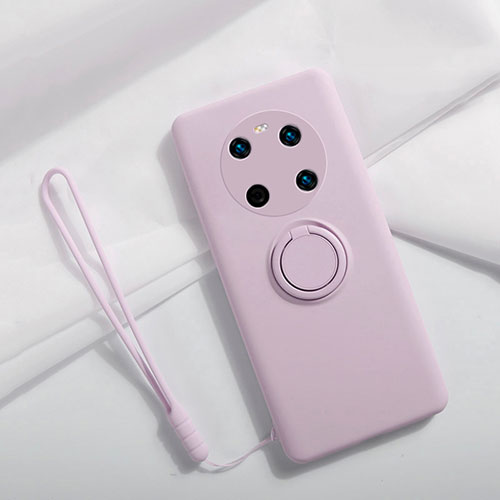 Ultra-thin Silicone Gel Soft Case Cover with Magnetic Finger Ring Stand A01 for Huawei Mate 40 Clove Purple