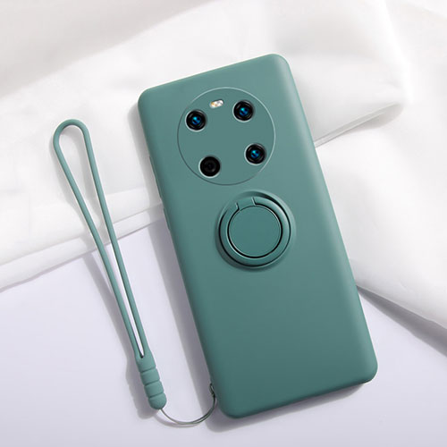 Ultra-thin Silicone Gel Soft Case Cover with Magnetic Finger Ring Stand A01 for Huawei Mate 40 Green