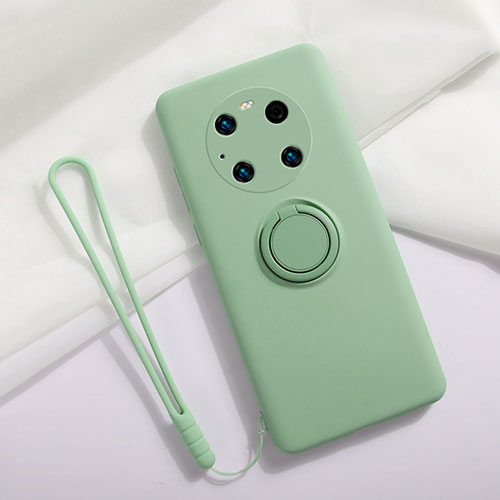 Ultra-thin Silicone Gel Soft Case Cover with Magnetic Finger Ring Stand A01 for Huawei Mate 40 Pro Matcha Green