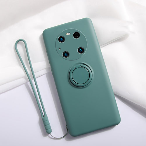 Ultra-thin Silicone Gel Soft Case Cover with Magnetic Finger Ring Stand A01 for Huawei Mate 40 Pro Midnight Green