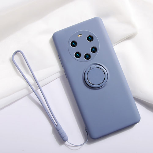 Ultra-thin Silicone Gel Soft Case Cover with Magnetic Finger Ring Stand A01 for Huawei Mate 40 Pro+ Plus Lavender Gray