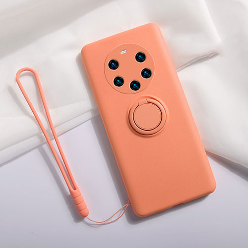 Ultra-thin Silicone Gel Soft Case Cover with Magnetic Finger Ring Stand A01 for Huawei Mate 40 Pro+ Plus Orange