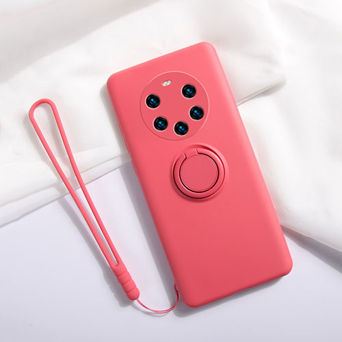 Ultra-thin Silicone Gel Soft Case Cover with Magnetic Finger Ring Stand A01 for Huawei Mate 40 Pro+ Plus Red