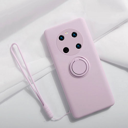 Ultra-thin Silicone Gel Soft Case Cover with Magnetic Finger Ring Stand A01 for Huawei Mate 40E 5G Clove Purple