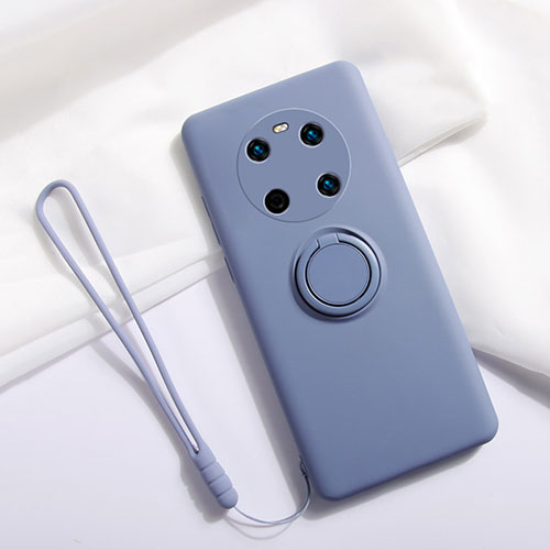 Ultra-thin Silicone Gel Soft Case Cover with Magnetic Finger Ring Stand A01 for Huawei Mate 40E 5G Lavender Gray